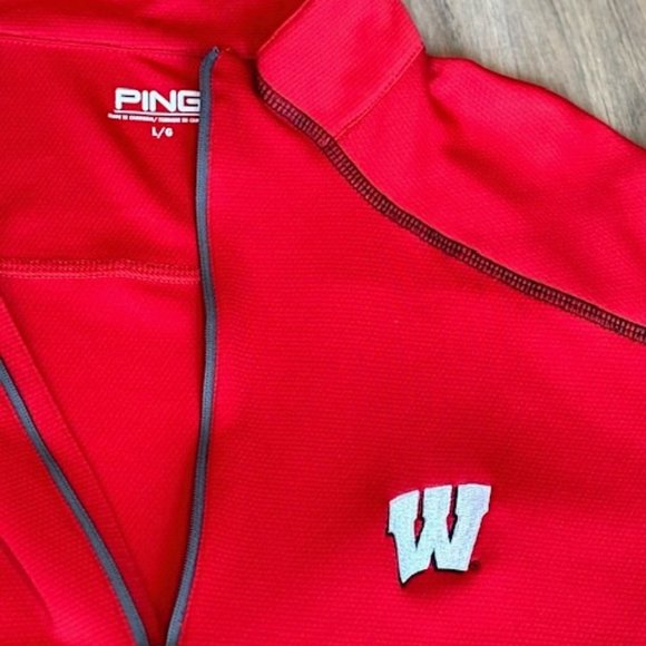 PING Quarter-Zip Red Wisconsin Golf Pullover - Large - Picture 2 of 9
